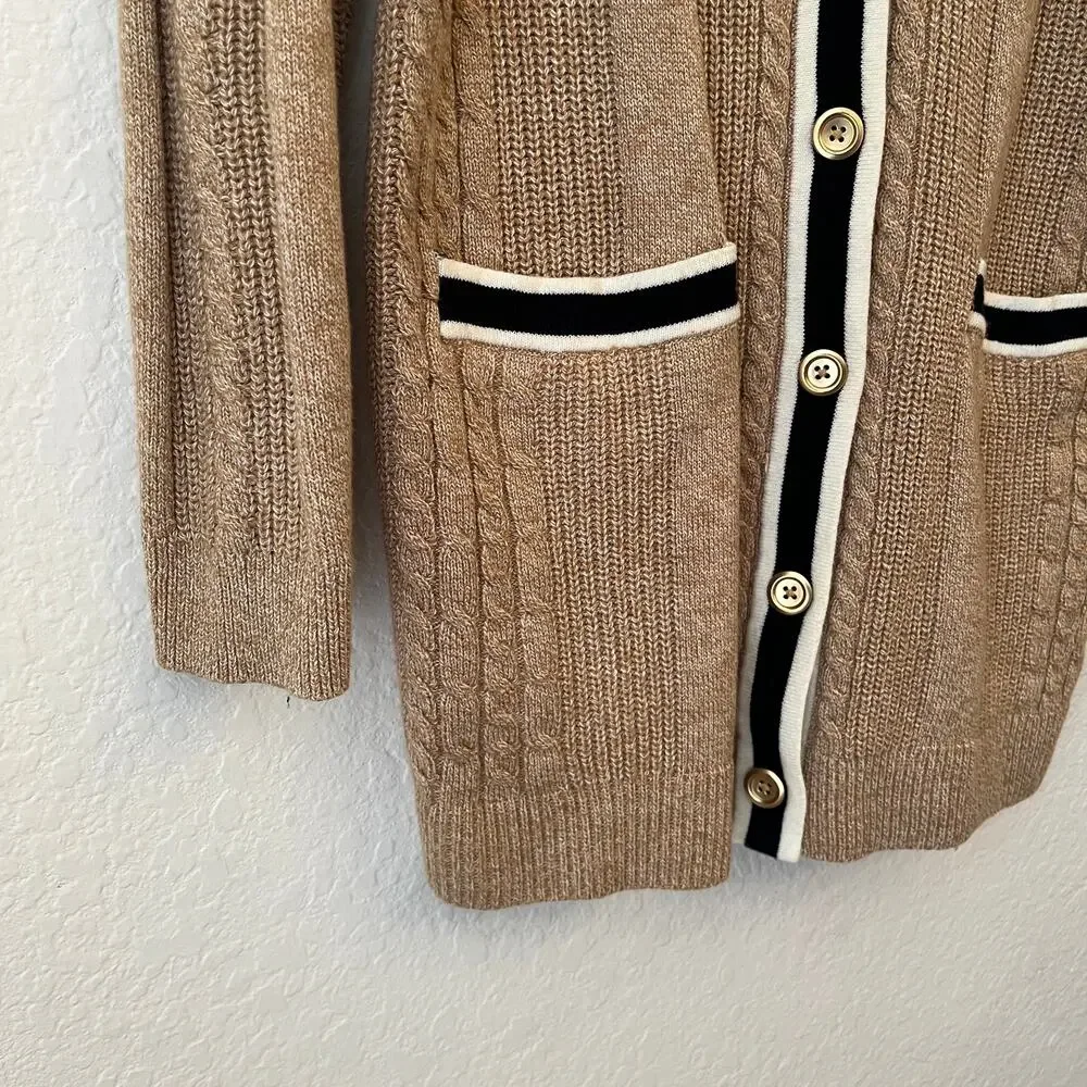 Talbots Cable Knit Cardigan‎ Old Money Womens MP Long Preppy Academia Cotton Tan